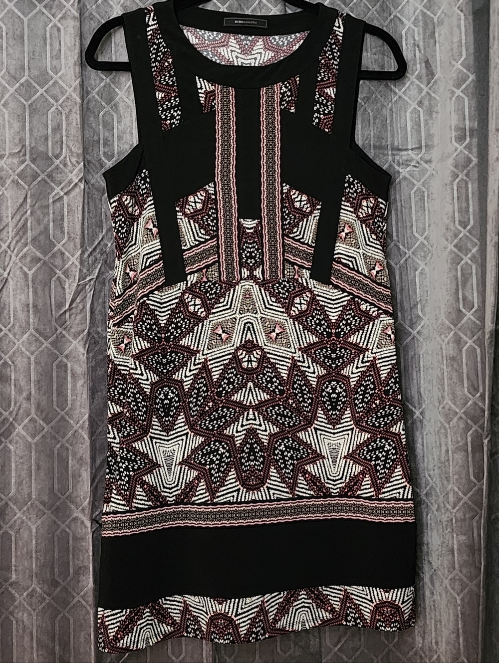 BCBGMaxAzria Black and Burgundy Geometric Mini Dress